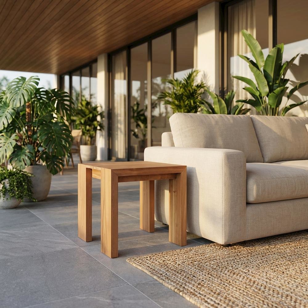 Teak Outdoor End Table With Contemporary Finish And Sturdy Design. Picture 2