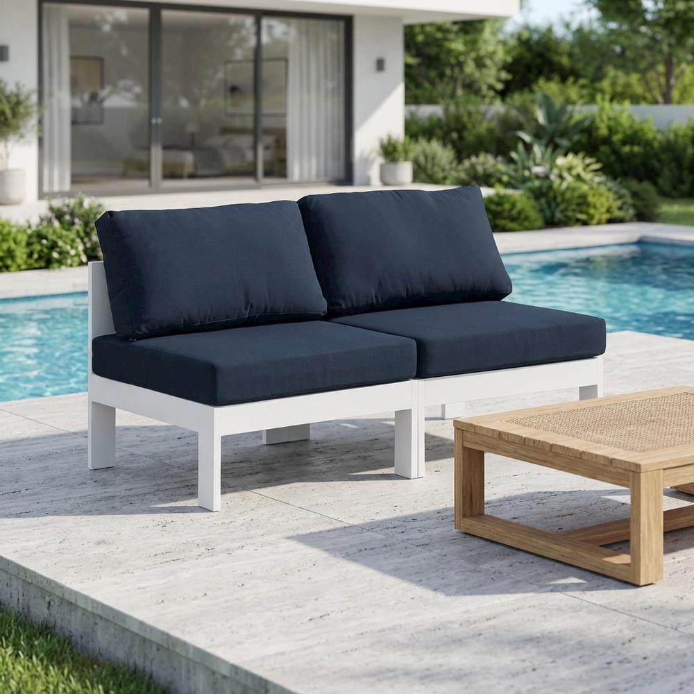 Navy Fabric Outdoor Modular Sofa With Contemporary Style And Cushioned Comfort. Picture 3