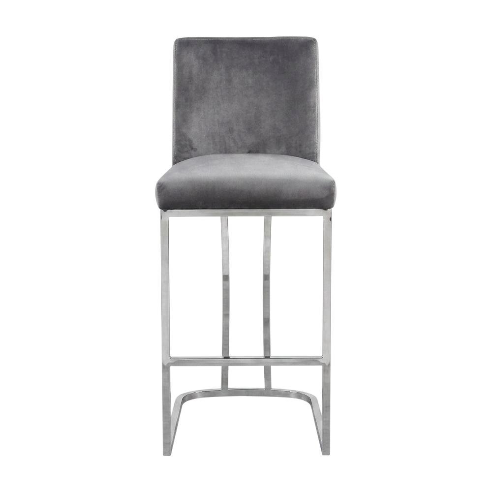 Velvet Contemporary Counter Stool, Chrome Legs, Grey Velvet. Picture 4