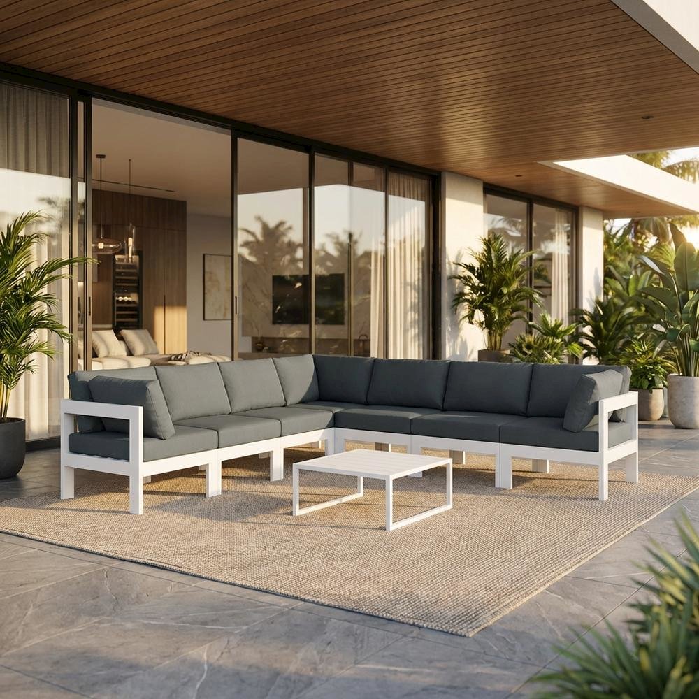 Gray Fabric Outdoor Modular Sectional For Contemporary Patio Lounge. Picture 2