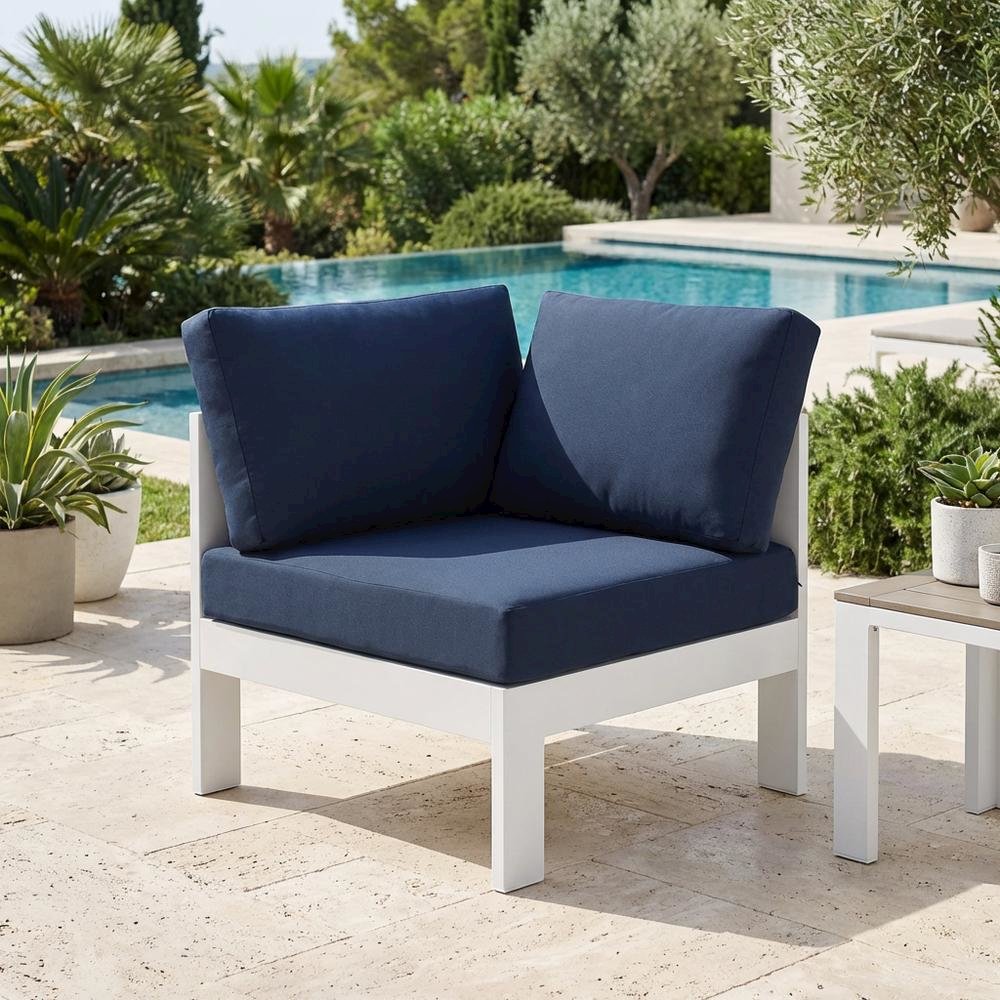 Navy Fabric Outdoor Corner Chair With Aluminum Frame And Contemporary Style. Picture 3