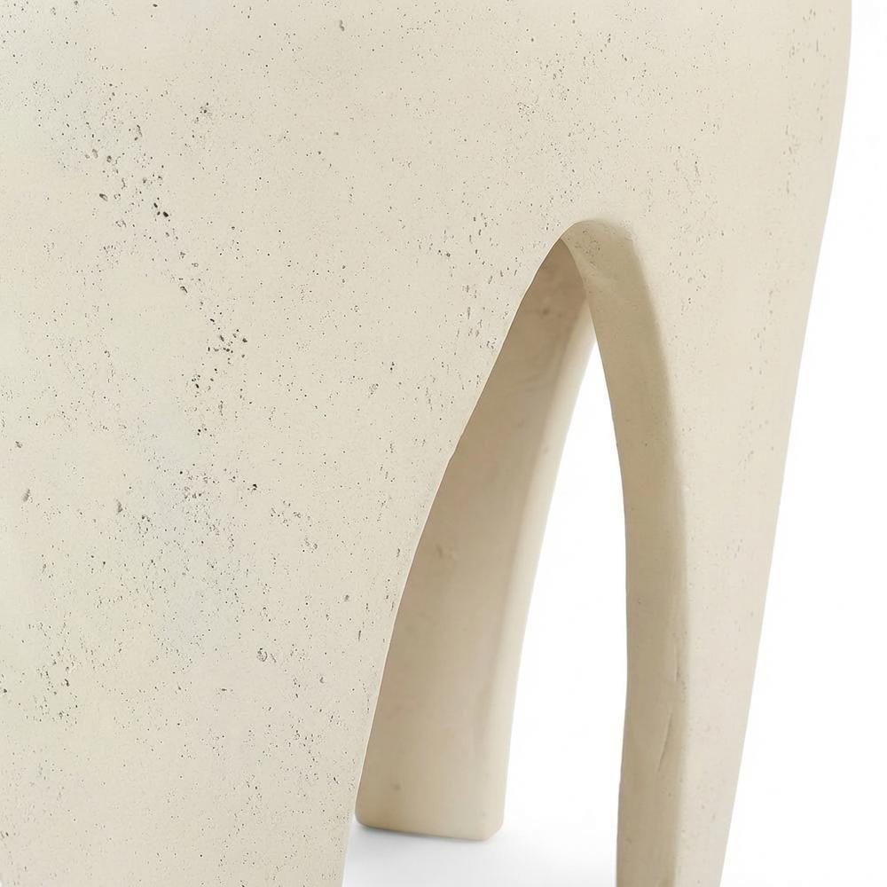 Cream Concrete and Fiberglass Indoor Outdoor End Table with Round Top. Picture 6