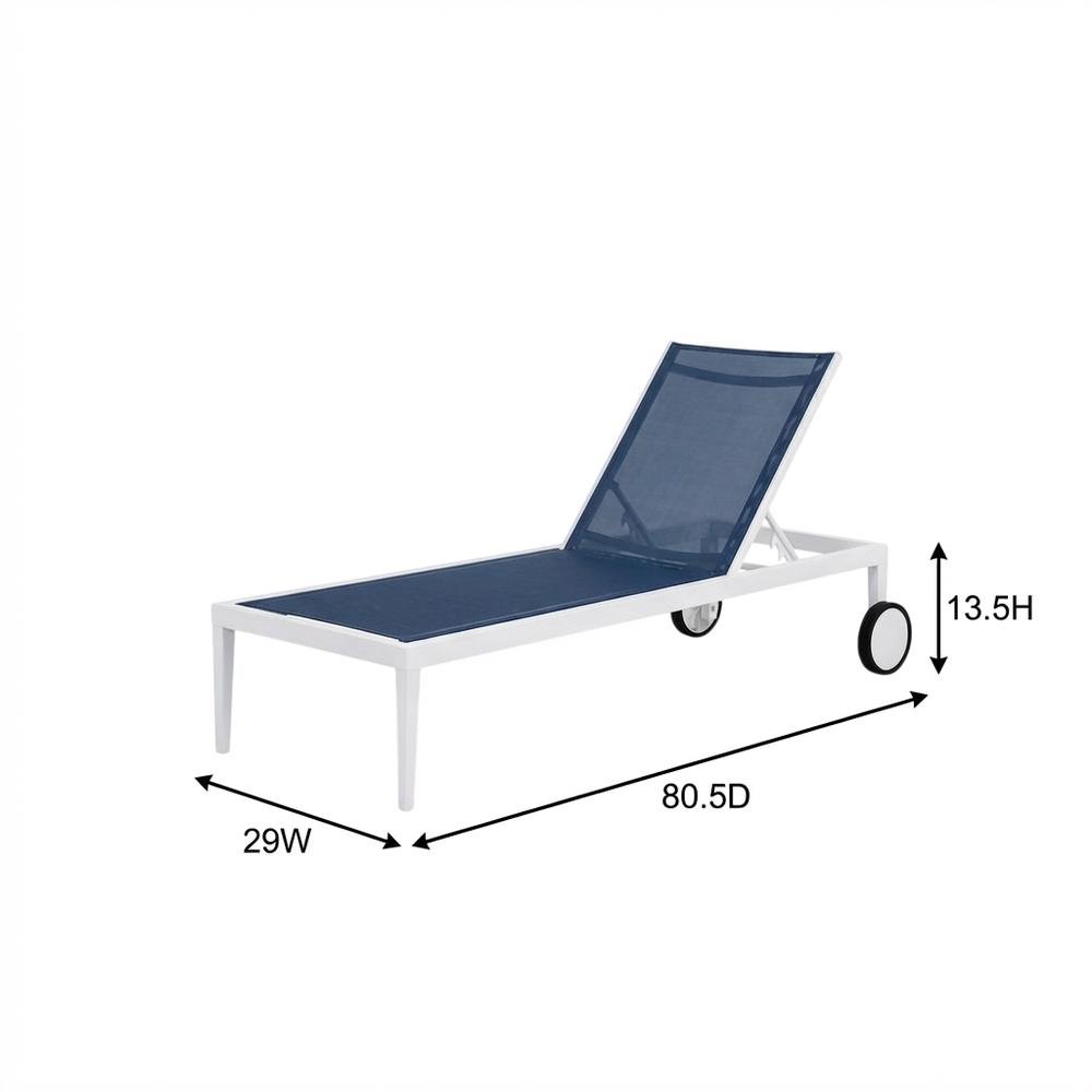 Navy Mesh Fabric Outdoor Lounge Chair, Contemporary Design, Cushioned Seat. Picture 7