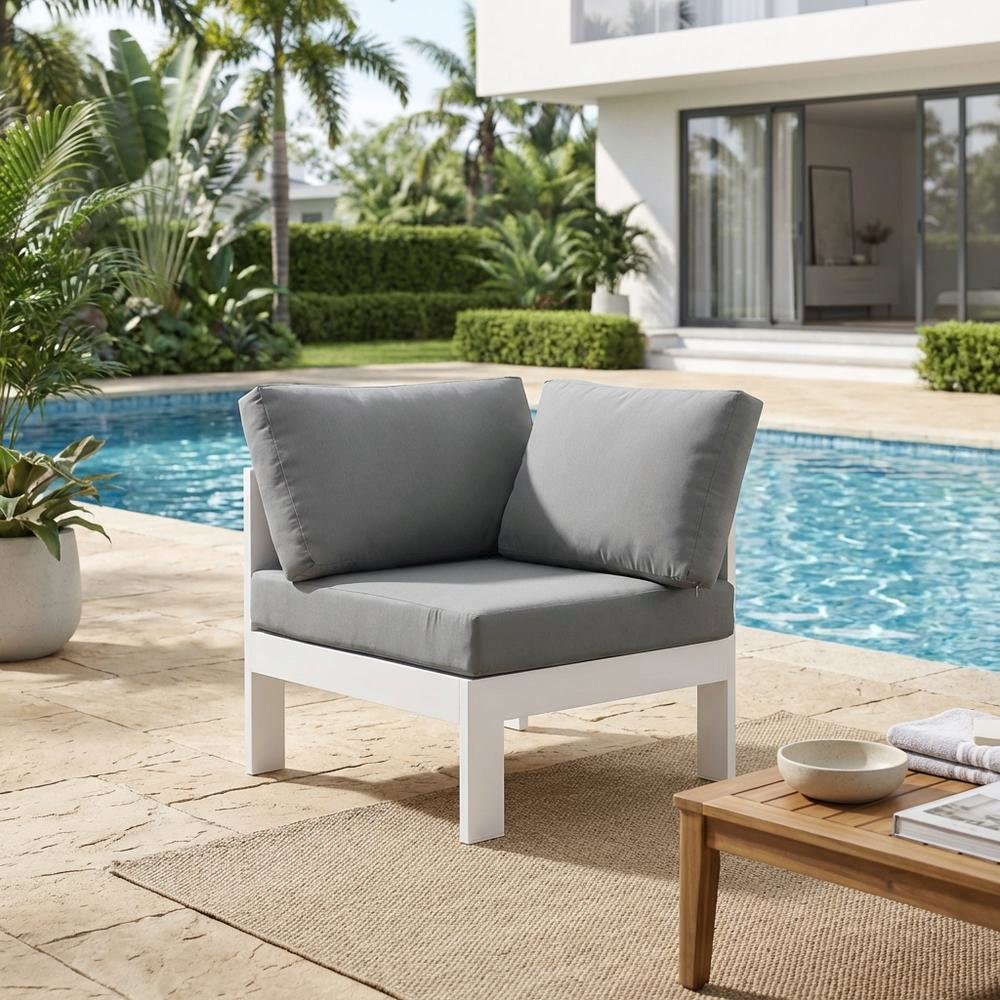 Gray Fabric Outdoor Corner Chair With Aluminum Frame And Contemporary Style. Picture 3