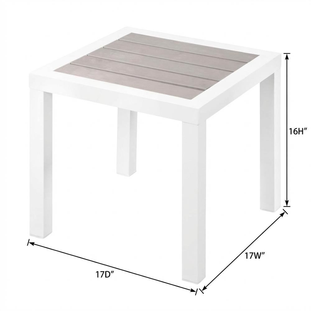 Gray Wood Look Outdoor Patio End Table With Aluminum Frame. Picture 7