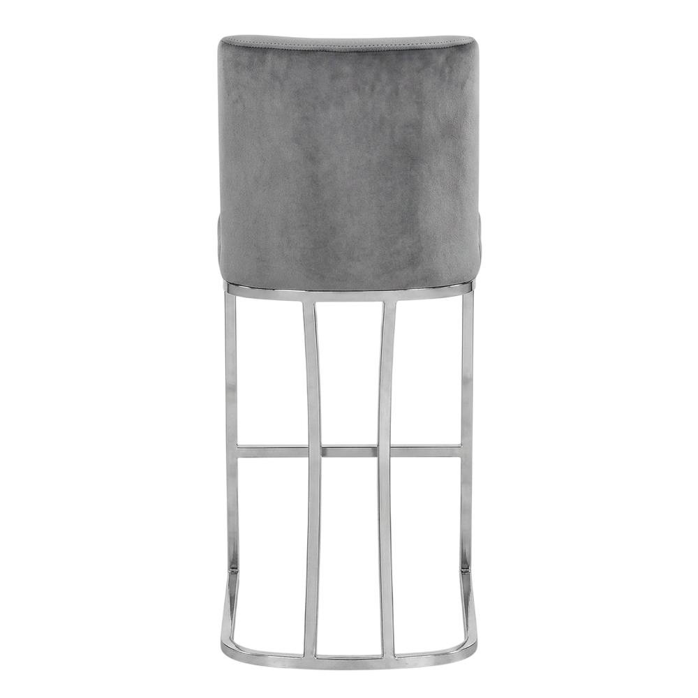 Velvet Contemporary Counter Stool, Chrome Legs, Grey Velvet. Picture 5
