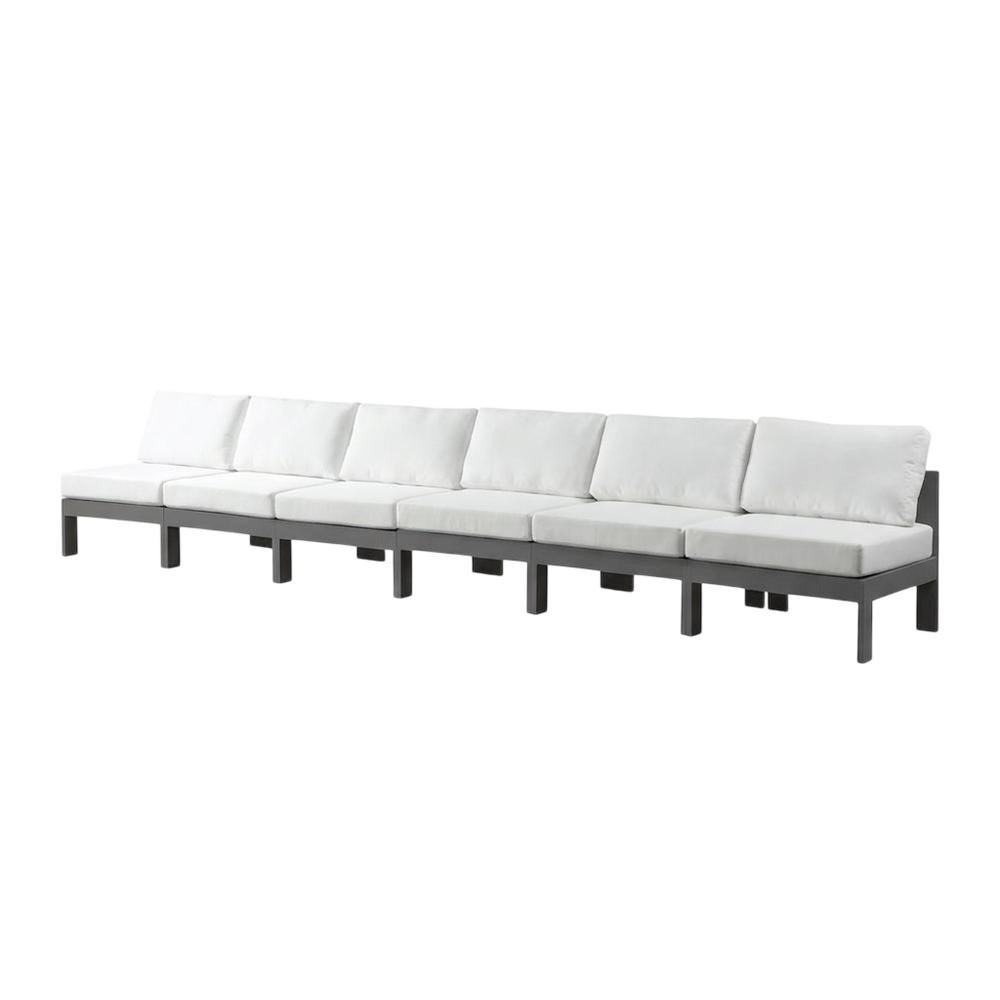 White Fabric Outdoor Patio Modular Sofa, Contemporary Style, Spacious Seating. Picture 1