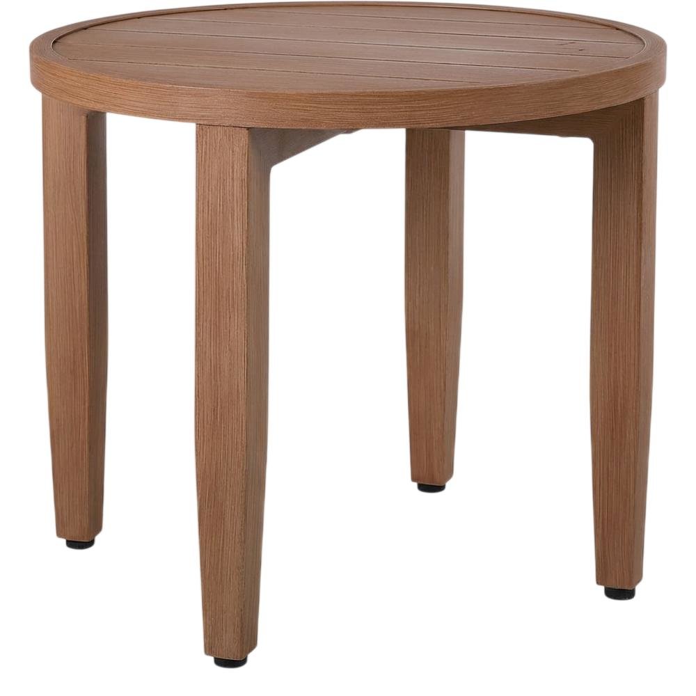 Aluminum Frame Outdoor End Table With Teak Wood Look Finish For Patio Use. Picture 1