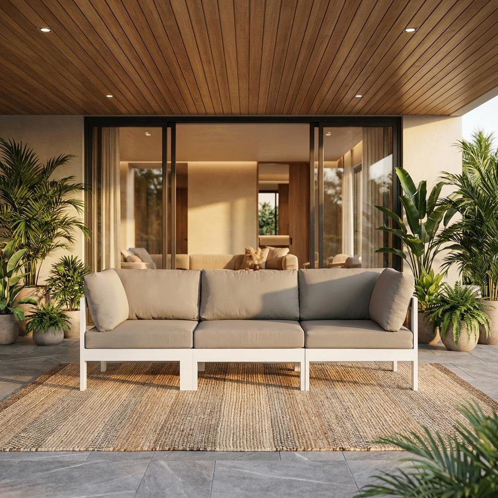 Gray Fabric Outdoor Modular Sofa With Contemporary Style For Patio Lounge. Picture 2