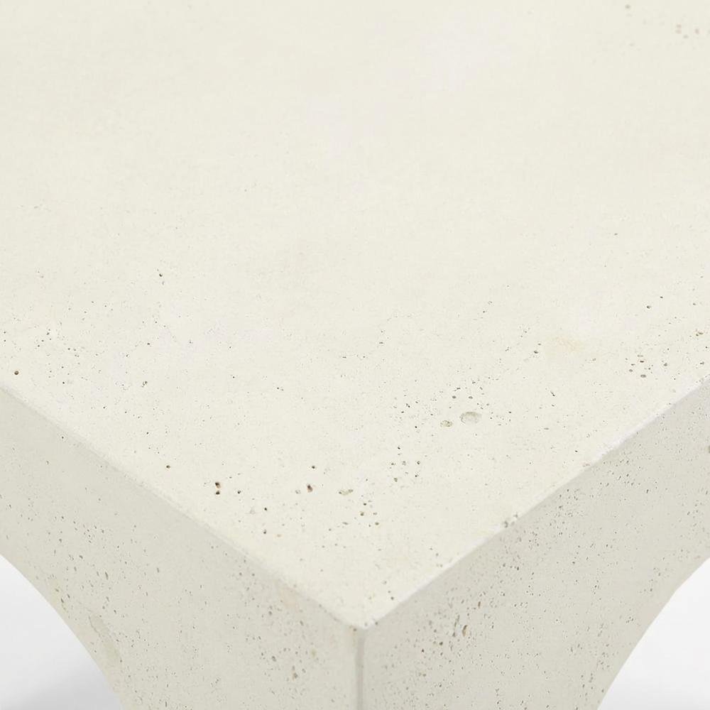 Cream Concrete and Fiberglass Outdoor End Table with Angular Legs. Picture 5
