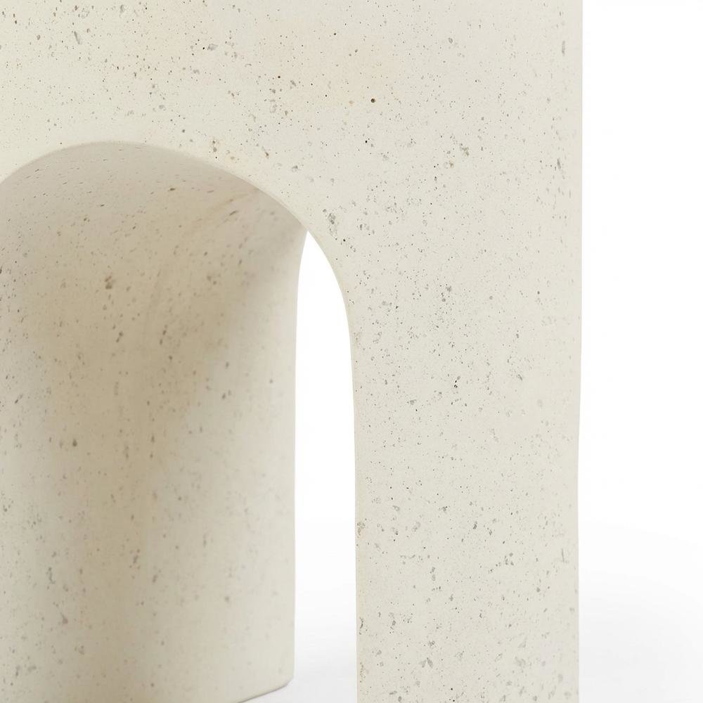 Cream Concrete Fiberglass Indoor Outdoor Round End Table with Art Deco Style. Picture 6