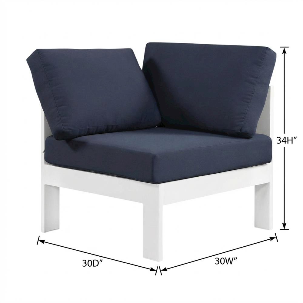 Navy Fabric Outdoor Corner Chair With Aluminum Frame And Contemporary Style. Picture 7