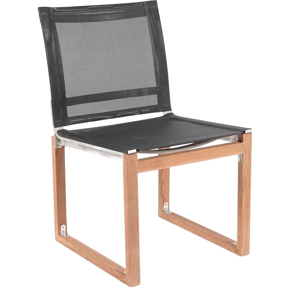 Contemporary Black Fabric Outdoor Patio Dining Side Chair With Teak Finish. Picture 1