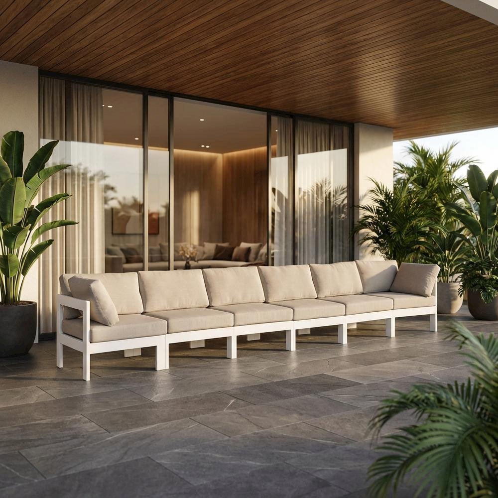 White Fabric Outdoor Modular Sofa With Contemporary Style And Cushioned Seating. Picture 2