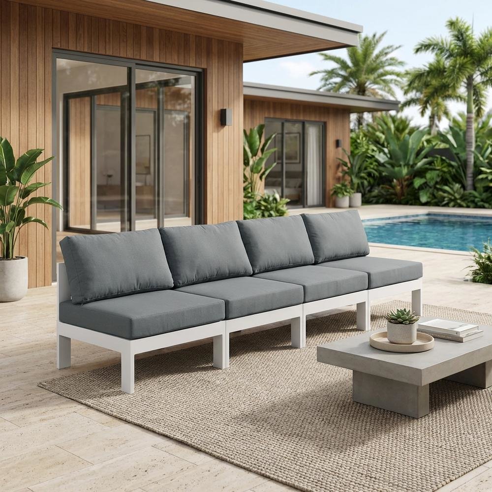 Gray Fabric Outdoor Modular Sofa With Contemporary Style And Cushioned Seating. Picture 3