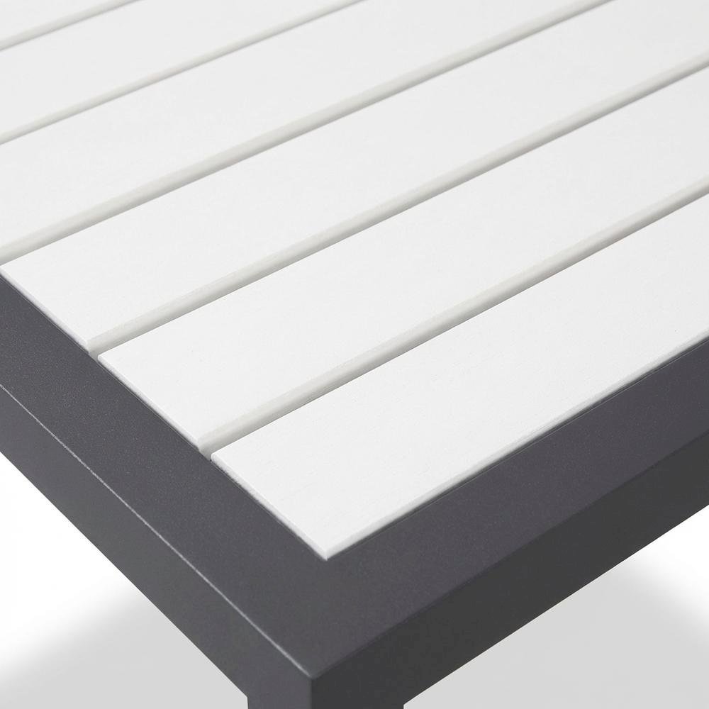 White Wood-Look Accent Paneling Outdoor Patio Aluminum End Table, Contemporary. Picture 5