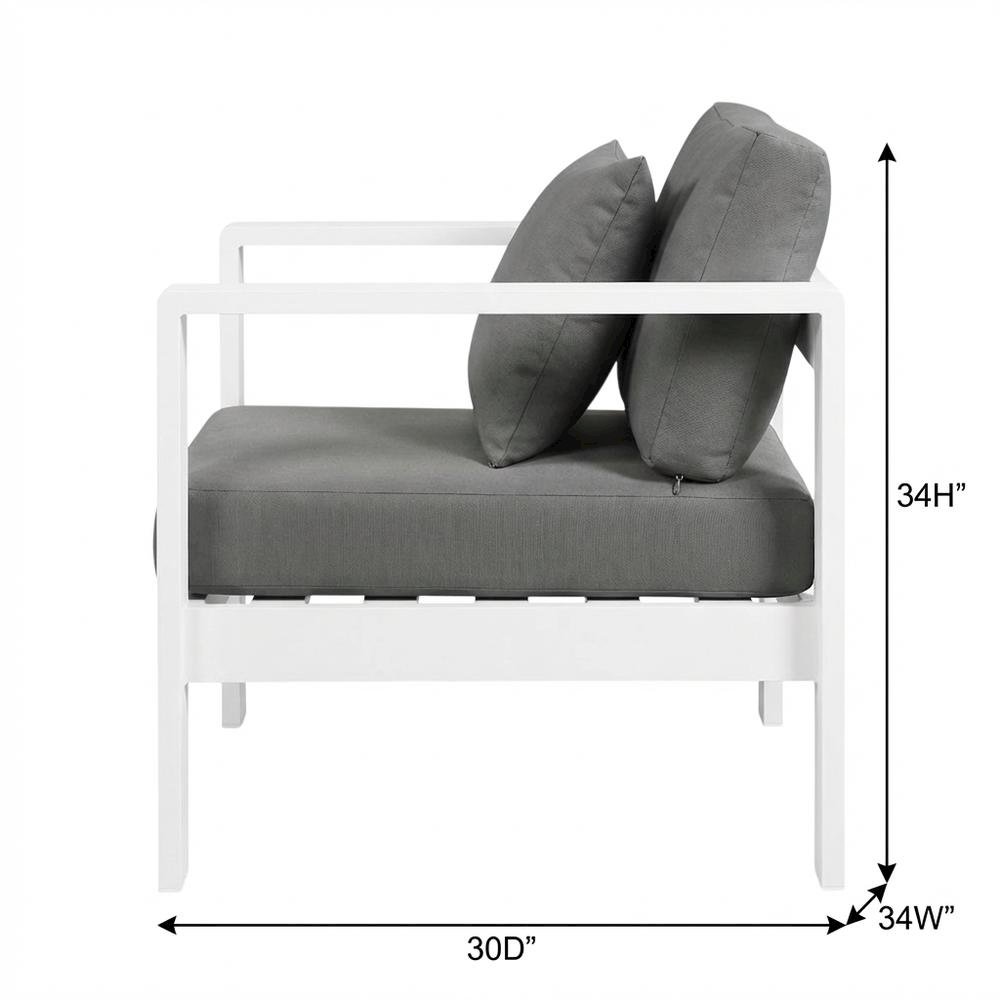 Gray Fabric Outdoor Patio Aluminum Armchair, Cushioned Seat, Contemporary Style. Picture 7
