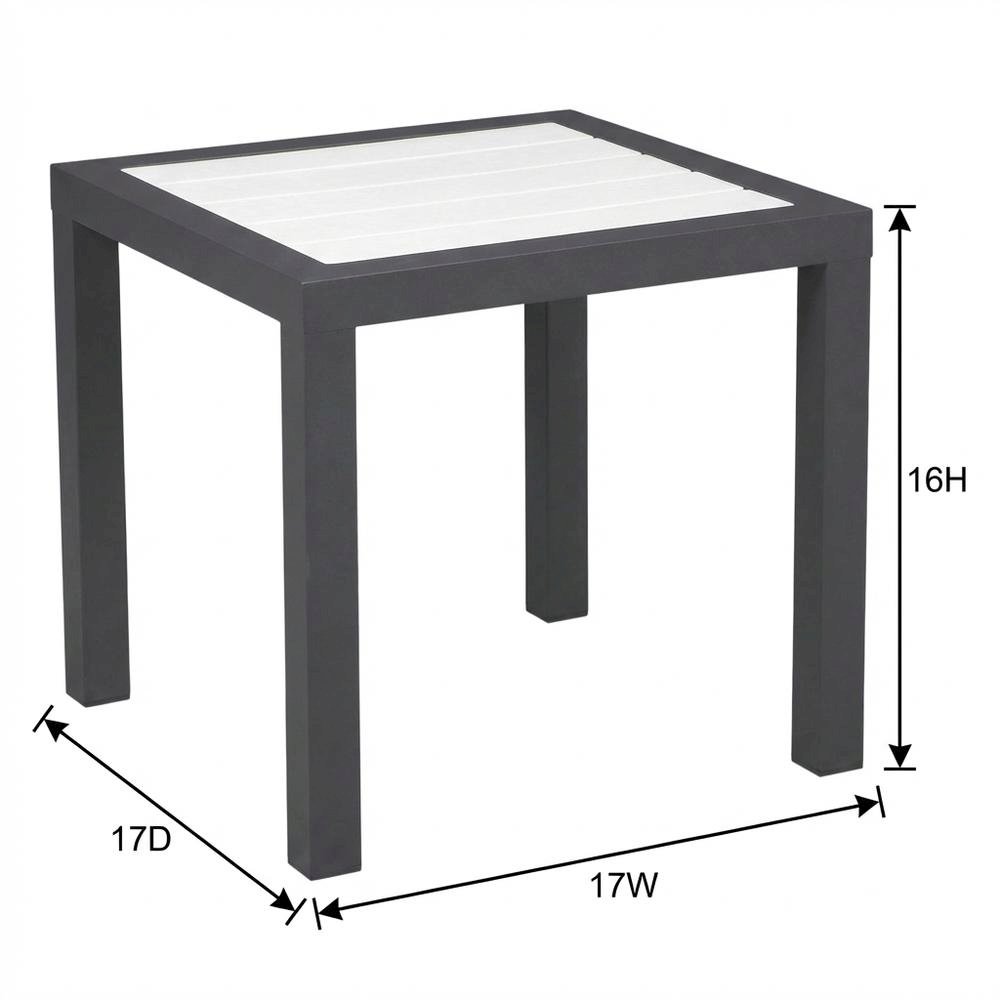 White Wood-Look Accent Paneling Outdoor Patio Aluminum End Table, Contemporary. Picture 7