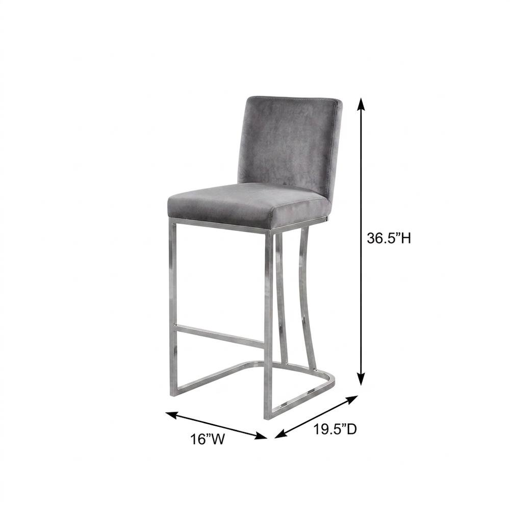 Velvet Contemporary Counter Stool, Chrome Legs, Grey Velvet. Picture 6