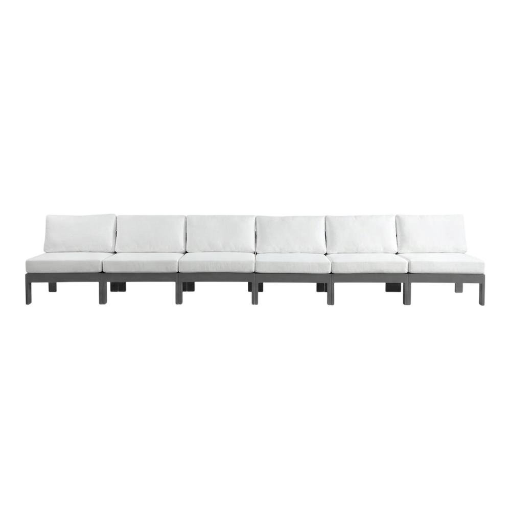White Fabric Outdoor Patio Modular Sofa, Contemporary Style, Spacious Seating. Picture 4