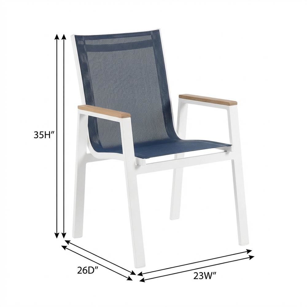 Navy Mesh Fabric Outdoor Dining Arm Chairs Set Of 2 With Cushioned Seats. Picture 7
