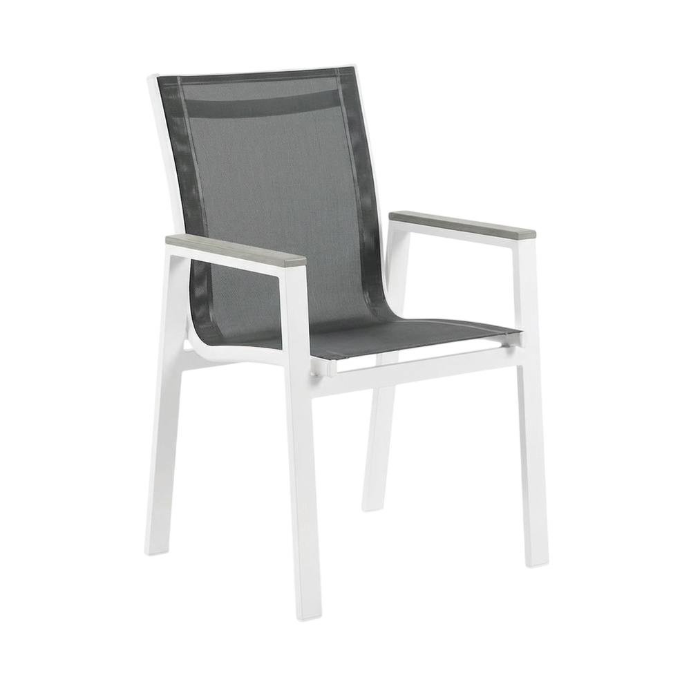 White Fabric Outdoor Patio Dining Arm Chair Set Of 2 With Contemporary Style. Picture 1