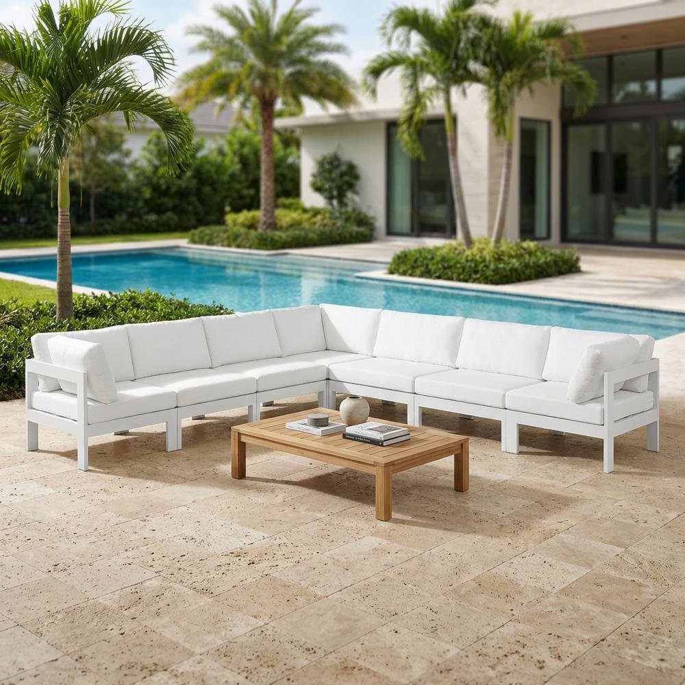 White Fabric Outdoor Patio Modular Sectional For Contemporary Lounge Comfort. Picture 3