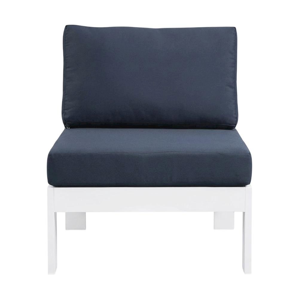 Navy Fabric Outdoor Armless Patio Chair, Aluminum Frame, Contemporary Style. Picture 4