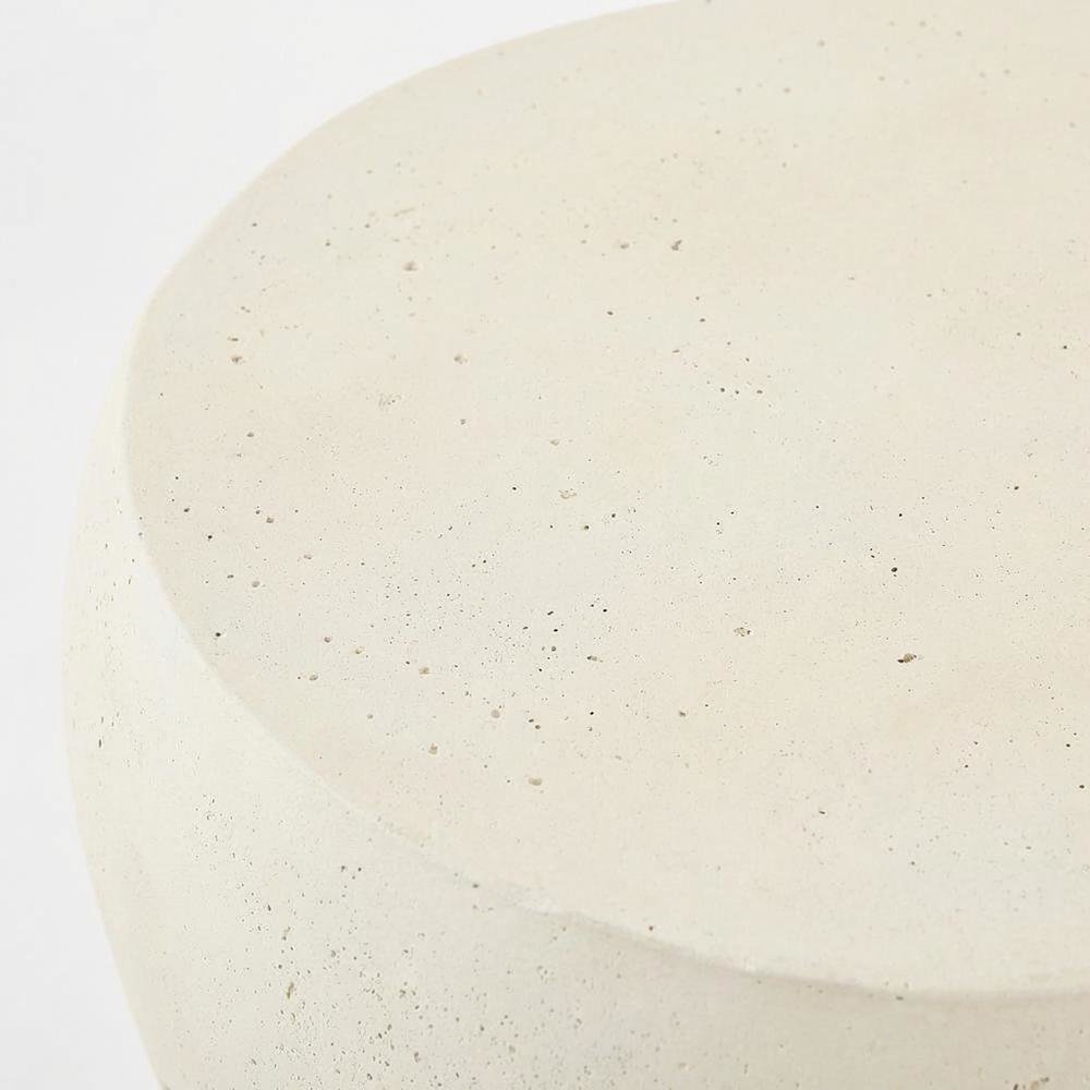 Cream Concrete and Fiberglass Indoor Outdoor End Table with Round Top. Picture 5