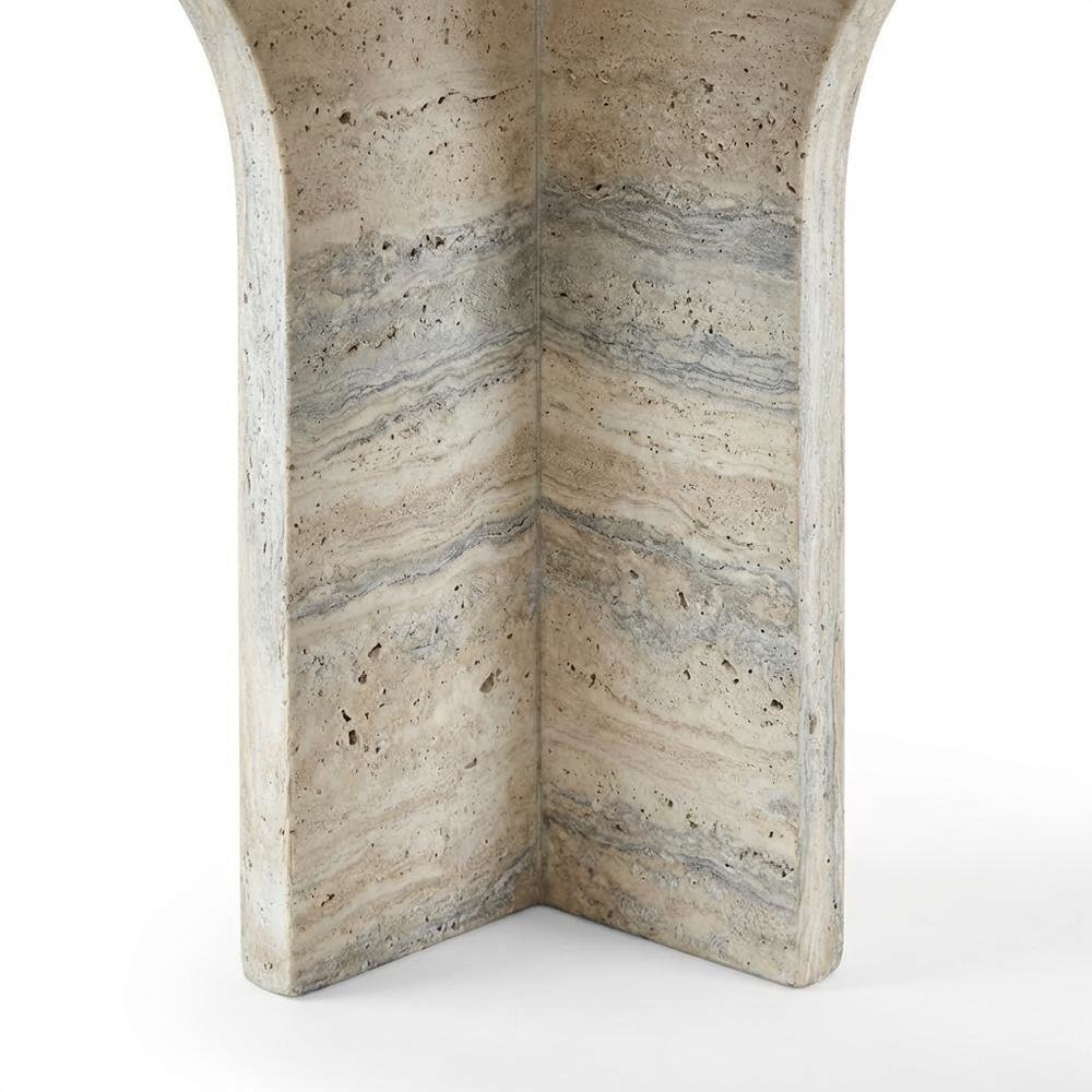 Concrete And Fiberglass Indoor/Outdoor End Table with Travertine Top. Picture 6