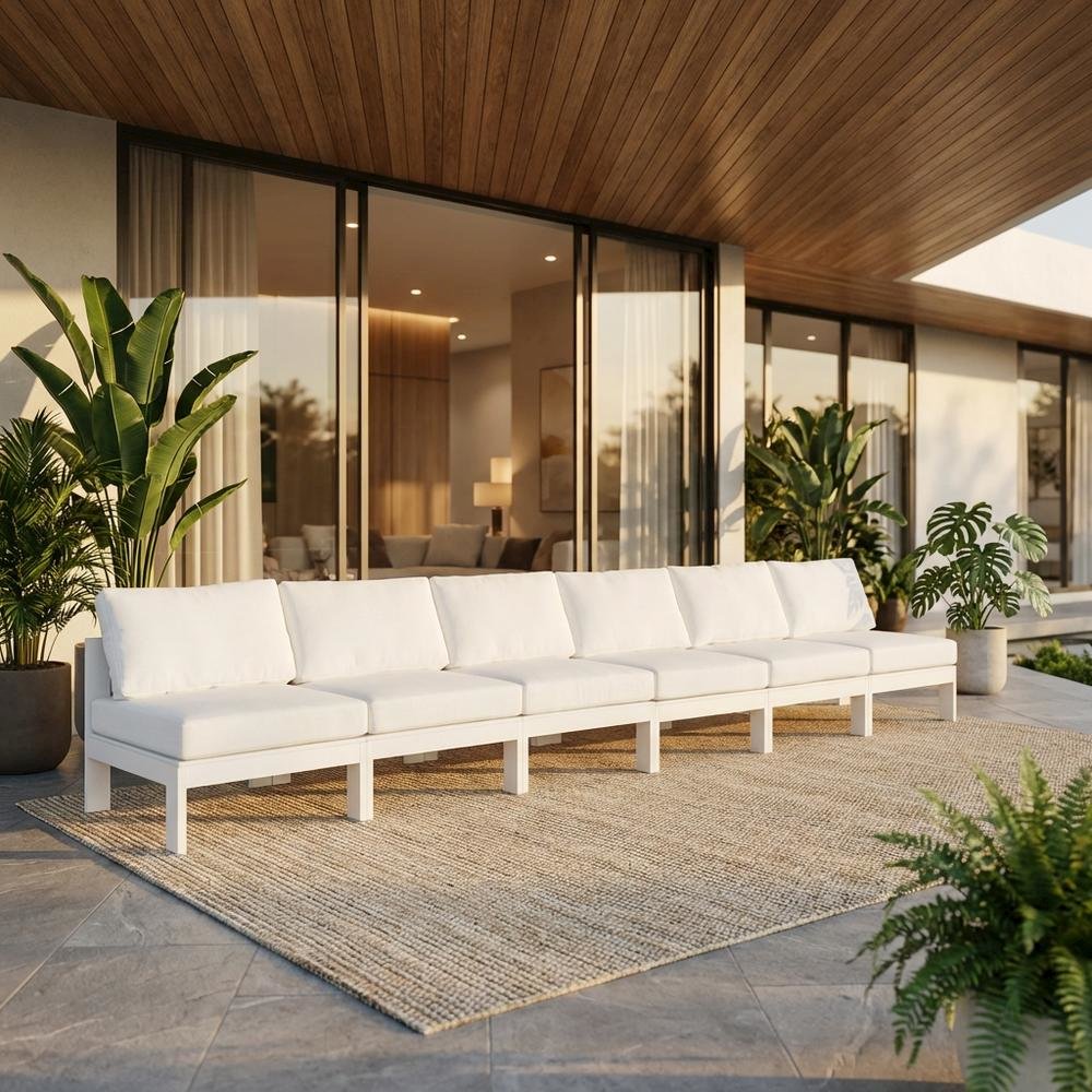 White Fabric Outdoor Modular Sofa With Contemporary Design, 180W X 30D X 34H. Picture 2