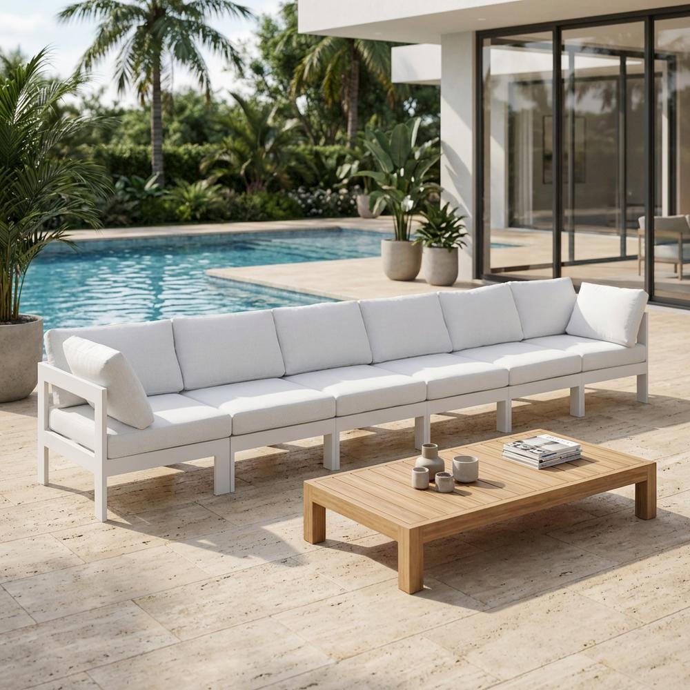 White Fabric Outdoor Modular Sofa With Contemporary Style And Cushioned Seating. Picture 3