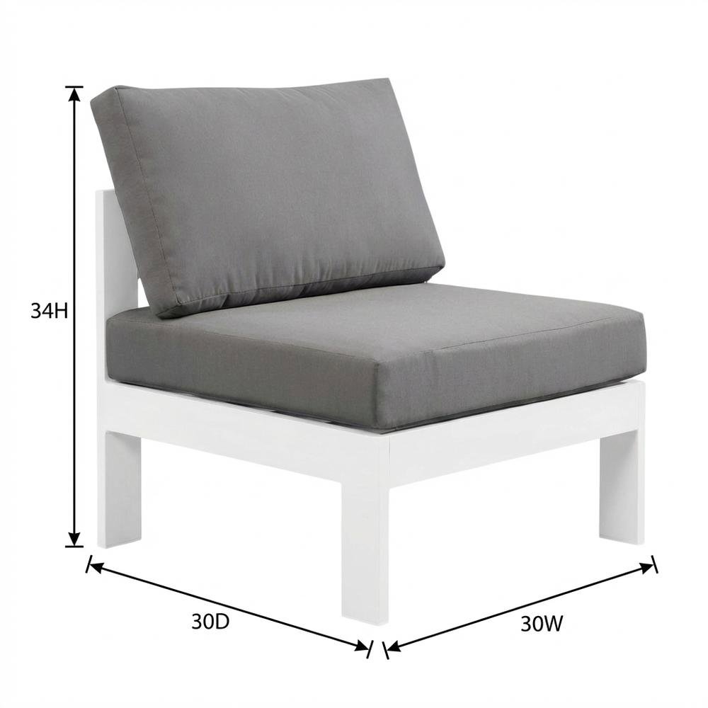 Gray Outdoor Patio Armless Aluminum Chair With Cushioned Seat. Picture 7