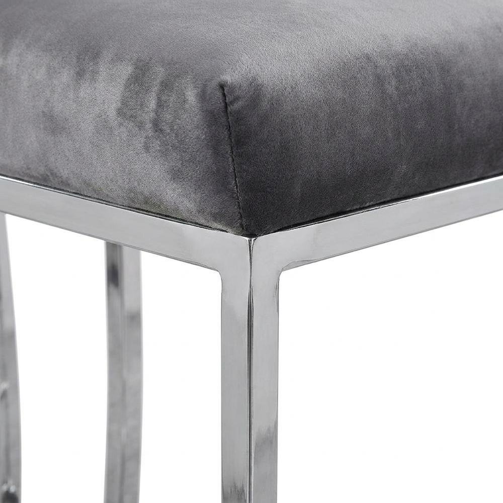 Velvet Contemporary Counter Stool, Chrome Legs, Grey Velvet. Picture 7