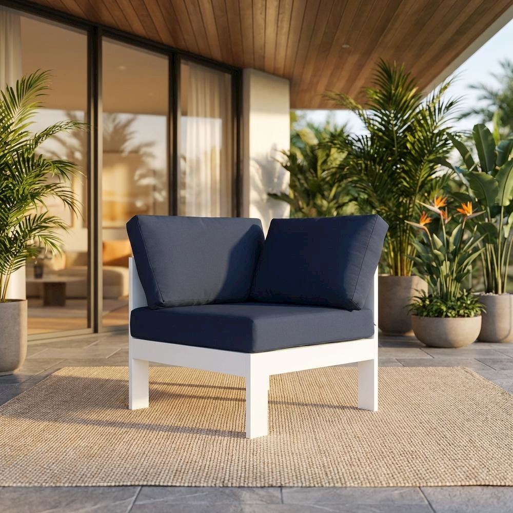 Navy Fabric Outdoor Corner Chair With Aluminum Frame And Contemporary Style. Picture 2