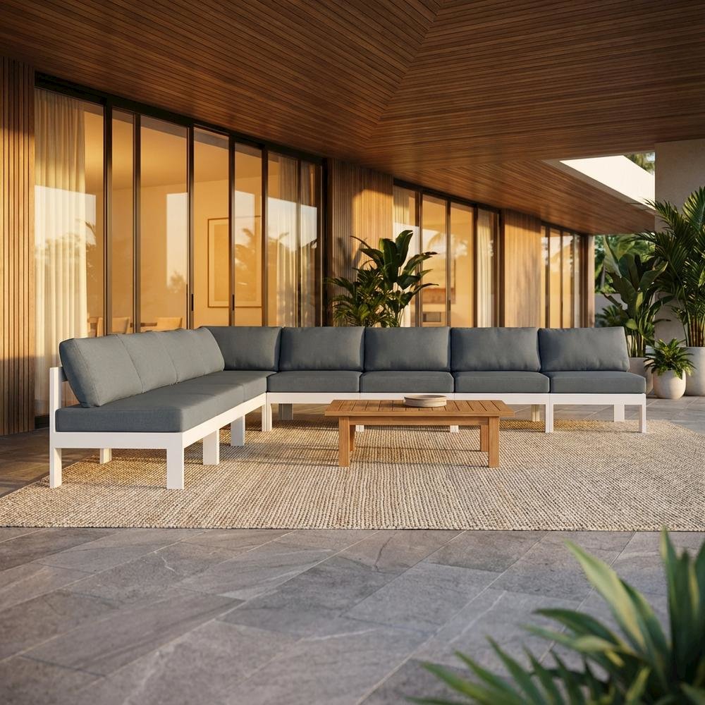 Gray Fabric Outdoor Patio Modular Sectional, Contemporary Design, Relaxing. Picture 2
