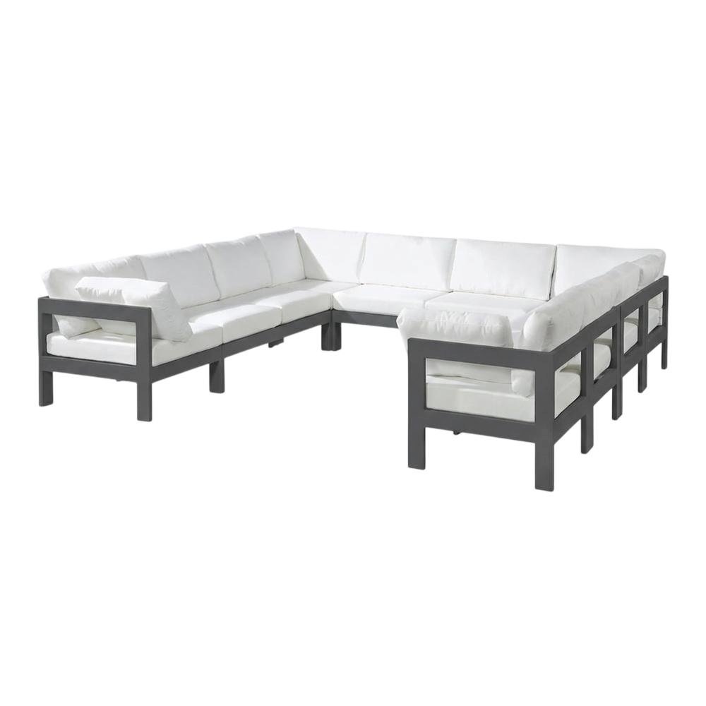 White Fabric Outdoor Sectional With Contemporary Style And Cushioned Seating. Picture 1