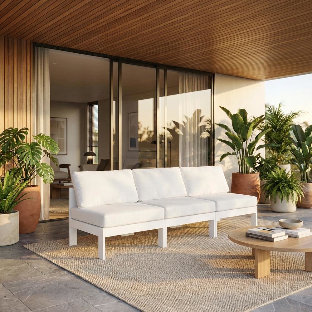 White Fabric Outdoor Patio Modular Sofa With Contemporary Style. Picture 2