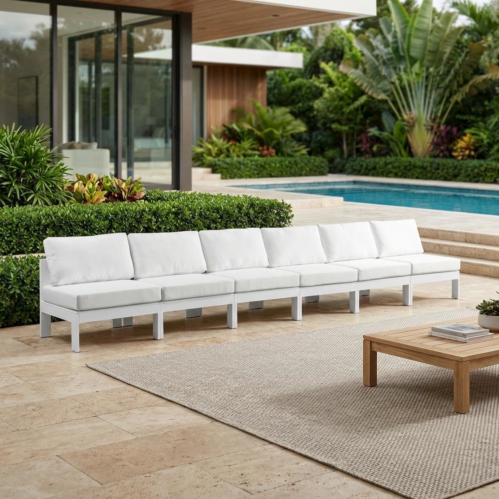 White Fabric Outdoor Modular Sofa With Contemporary Design, 180W X 30D X 34H. Picture 3
