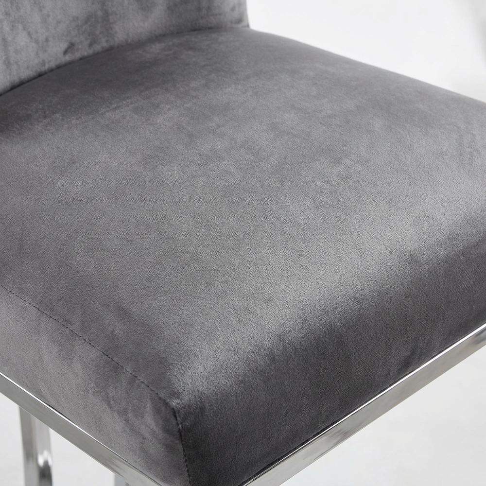 Velvet Contemporary Counter Stool, Chrome Legs, Grey Velvet. Picture 8