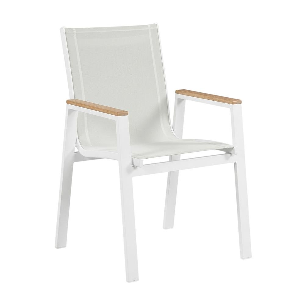 White Mesh Fabric Outdoor Patio Dining Armchair Set Of 2 With Contemporary Style. Picture 1