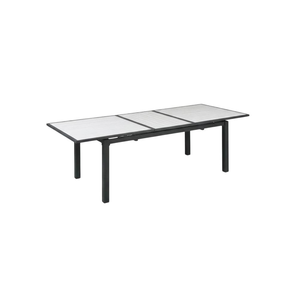 White Wood Look Patio Dining Table With Aluminum Frame And Adjustable Width. Picture 1