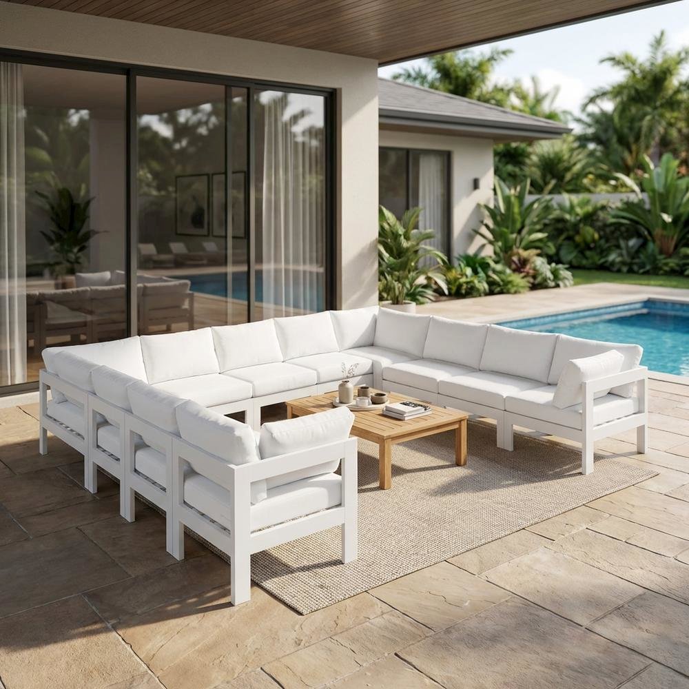 White Fabric Outdoor Patio Modular Sectional For Contemporary Style. Picture 3