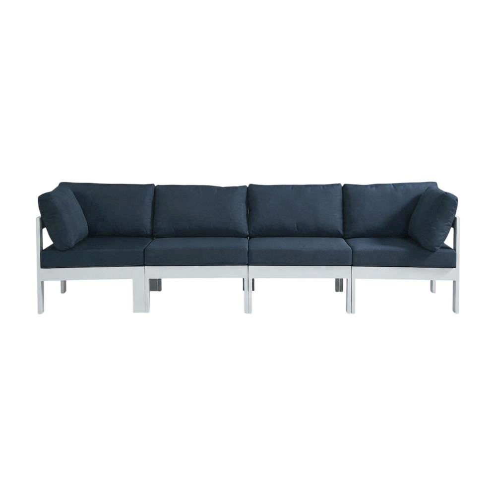 Navy Fabric Outdoor Patio Modular Sofa, Contemporary Style, Comfortable Back. Picture 4