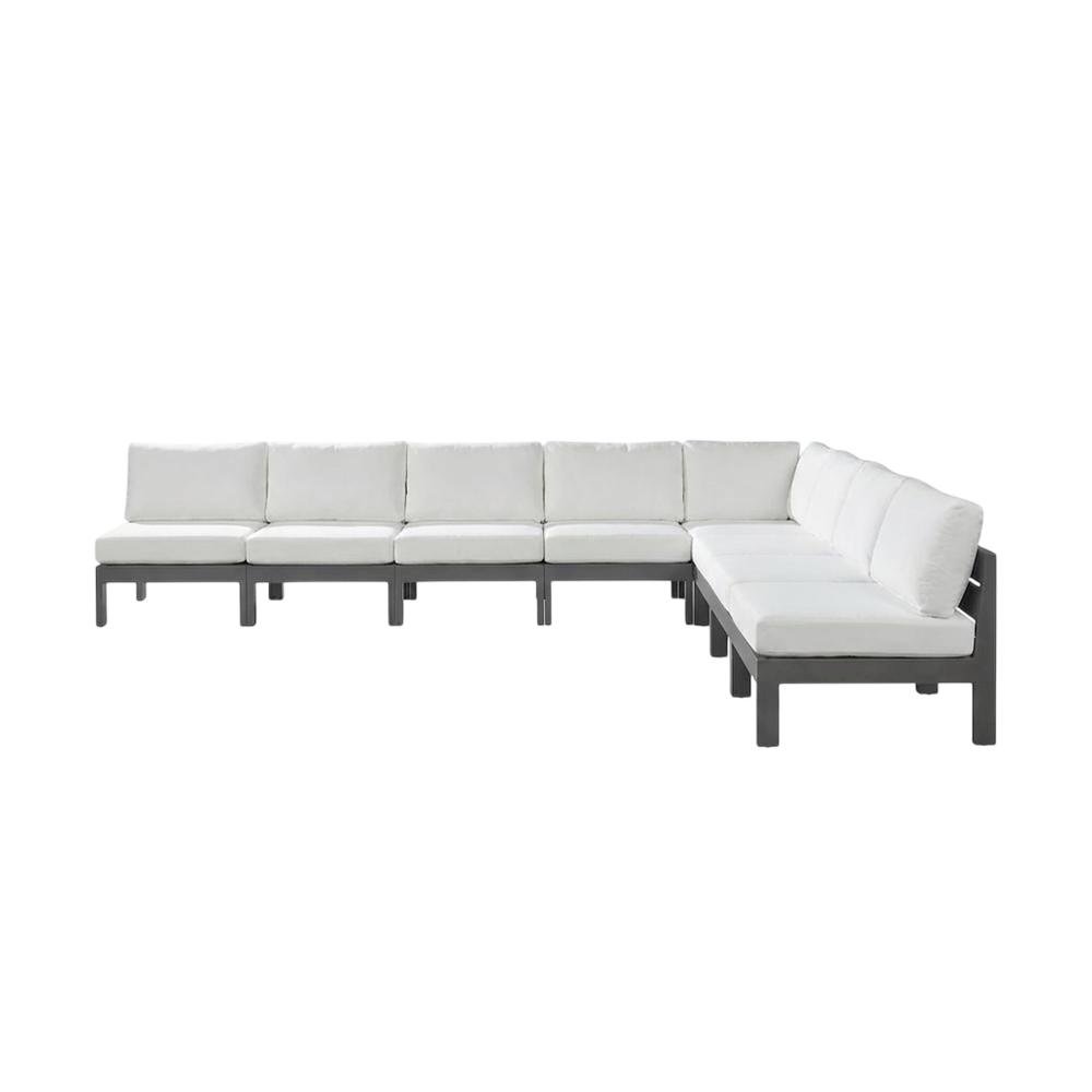 White Fabric Outdoor Modular Sectional, Contemporary Style, Cushioned Seat. Picture 1