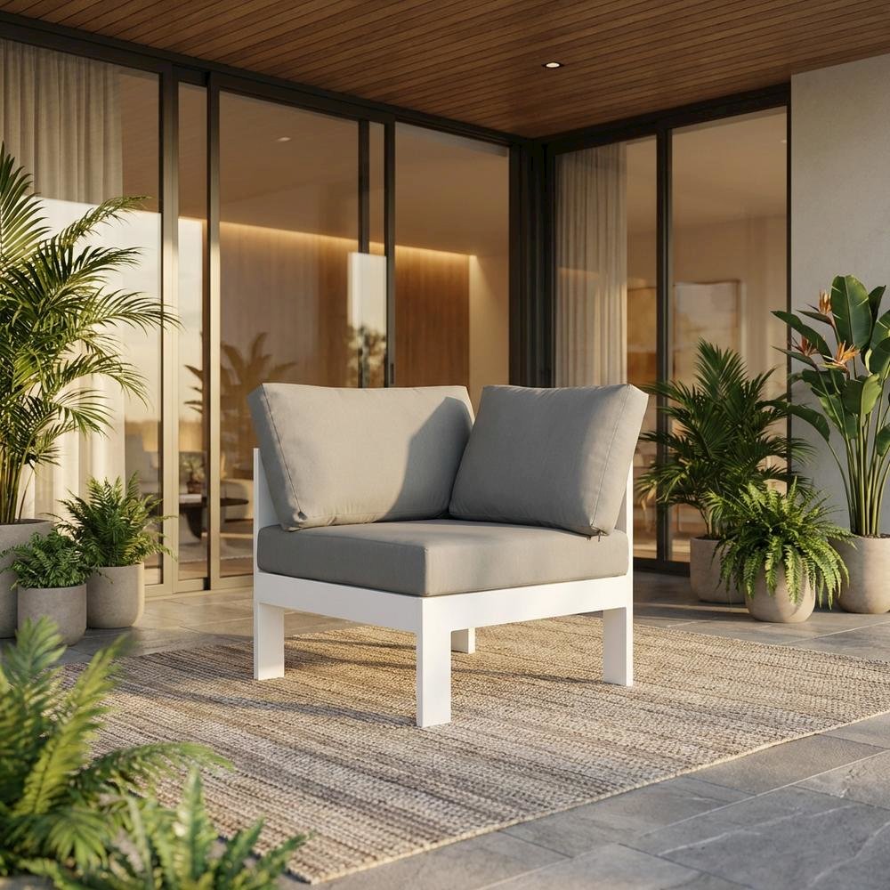 Gray Fabric Outdoor Corner Chair With Aluminum Frame And Contemporary Style. Picture 2