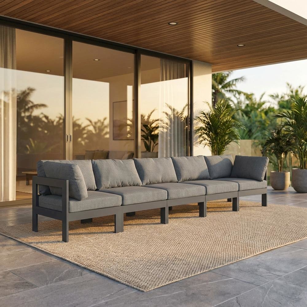 Gray Fabric Outdoor Modular Sofa With Contemporary Style And Cushioned Seating. Picture 2