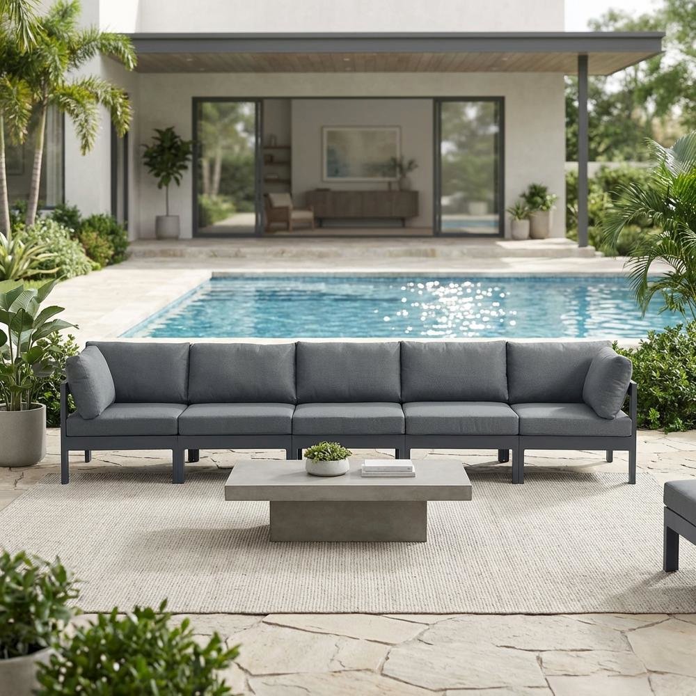 Gray Fabric Outdoor Modular Sofa With Contemporary Style And Cushioned Seating. Picture 3