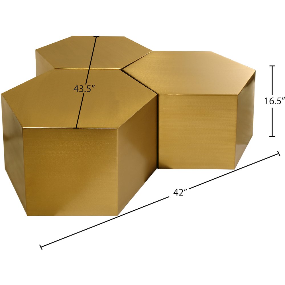 Hexagon Brushed Gold Coffee Table. Picture 3