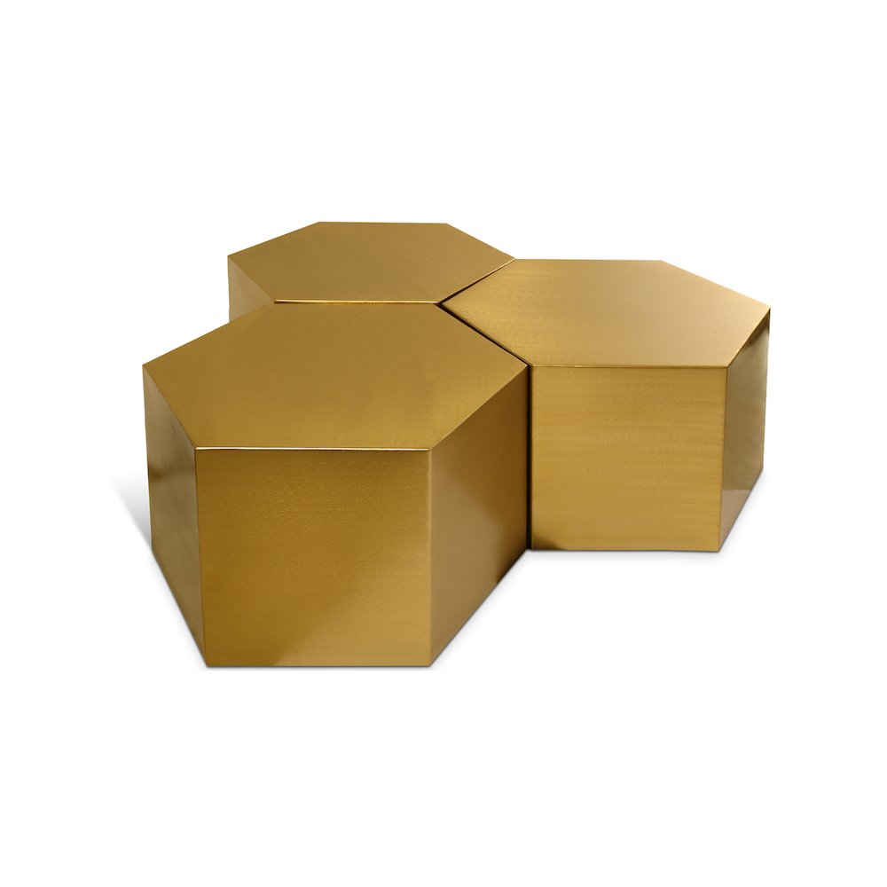 Hexagon Brushed Gold Coffee Table. Picture 1